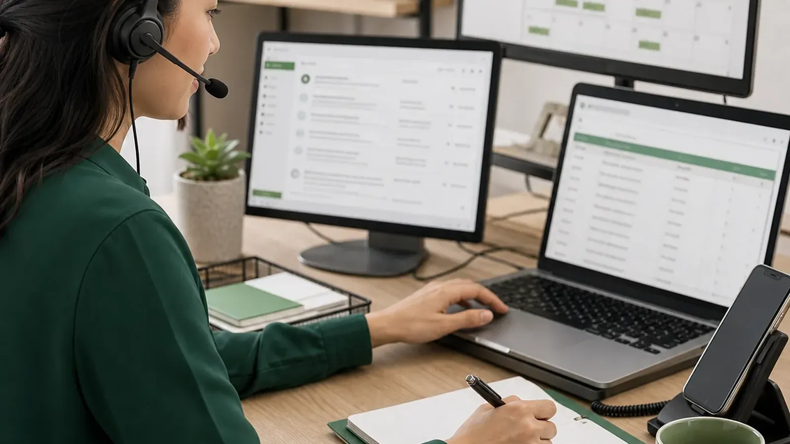 Secure laptop workspace used by a virtual assistant for real estate client data
